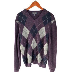 Brooks Brothers Scottish Lambswool Argyle Purple Sweater XL V-Neck 100% Lambswoo